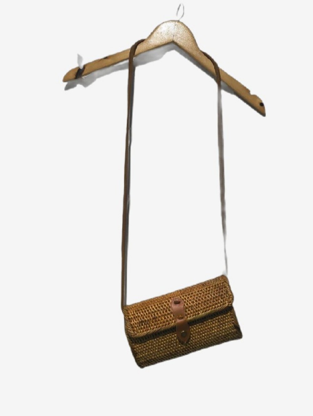 Artisan Handwoven Rattan Basket Crossbody Bag with Batik Lining - Boho Clutch